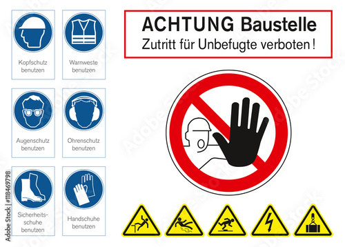 Warning sign for construction site in German language