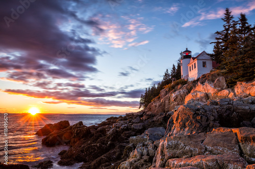 Bass Harbor Lighthouse at sunset Acadia National Park