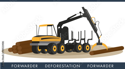 Forwarder to collect logs. Equipment for cutting wood industry