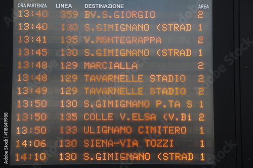 Public transport timetable for buses at Poggibonsi train station, Italy