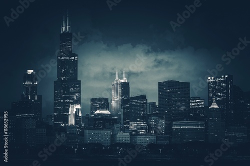 Chicago City Skyline Dark Blue