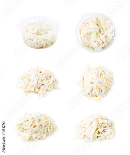 Pile of creamy coleslaw salad isolated