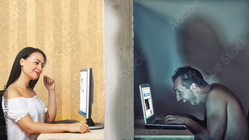 Fall in love online, dangerous internet relationships concept 