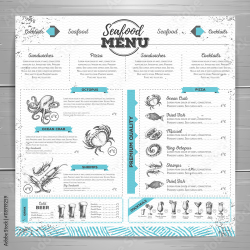 Vintage seafood menu design.