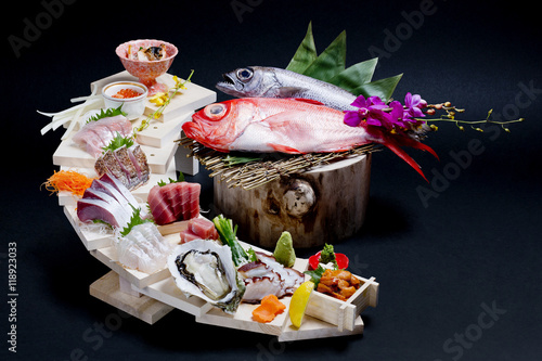 Sashimi - Freshness Japanese food sashimi set on a dark background