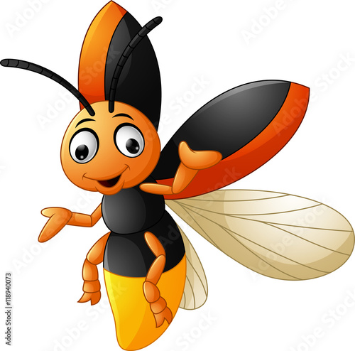 Cute firefly cartoon waving