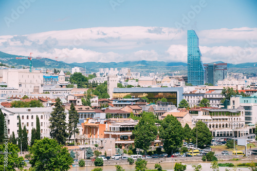 Modern Architecture On Background Of Urban Cityscape Of Tbilisi,