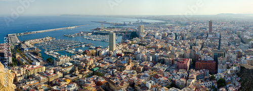Alicante city center and harbor in sunset light, Spain