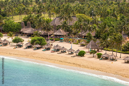 Tropical resort on Kuta sand beach, Lombok, Indonesia