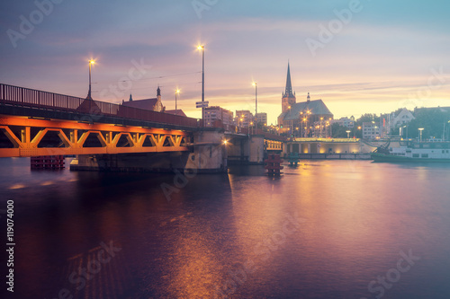 panorama of the old city of Szczecin, Poland,retro colors, vintage 