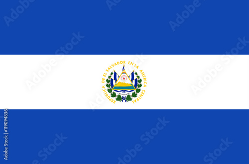 Vector flat style Republic of El Salvador state flag. Official design of El Salvador national flag. Symbol with horizontal stripes and emblem. Independence day, holiday, button, background clip art