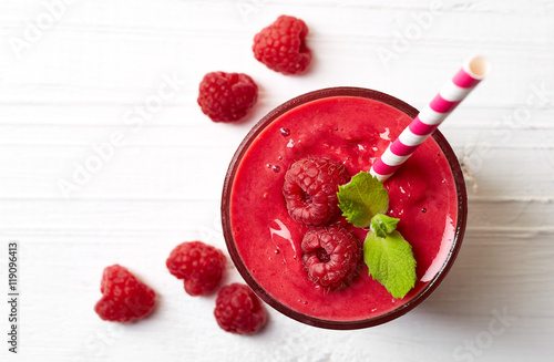 Glass of raspberry smoothie