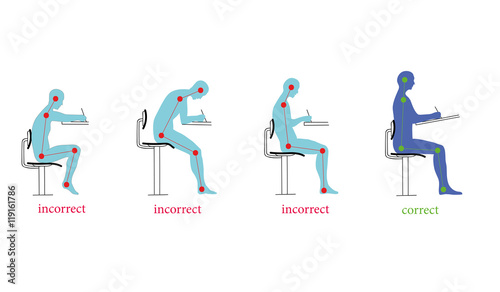 correct and incorrect posture when writing. vector illustration