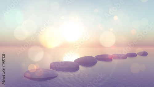 3D stepping stones in ocean with vintage effect