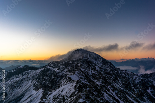 Sunrise on the Parpaner Rothorn mountain peak in the Alps - 2
