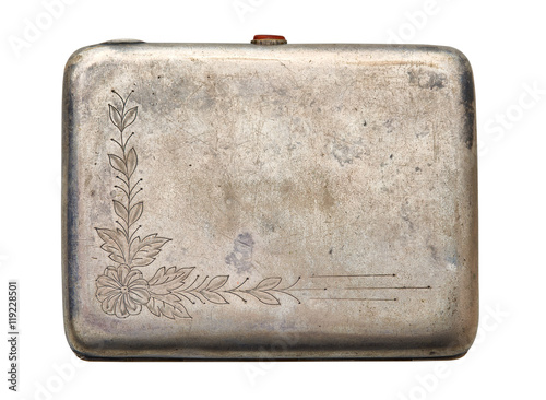 Vintage metal cigarette case with an engraving on the lid