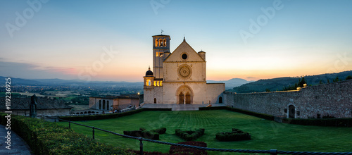 Assisi (Umbria) Basilica di San Francesco at sunset