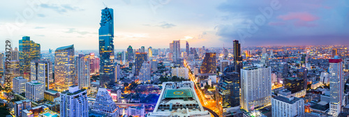 Panorama bangkok city at sunset in the business district area