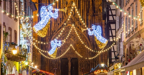 Christmas market lights in Strasbourg, France