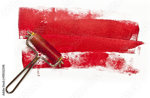 Abstract background with red paint strokes and brayer