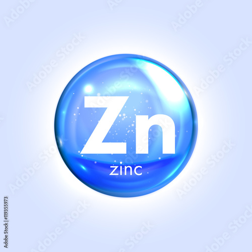 Zinc mineral blue icon. Vector 3D drop pill capsule