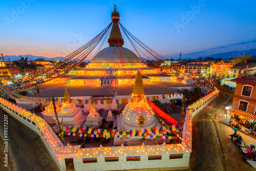 Beautiful of boudhanath stupa in twilight time at Kathmandu Nepal