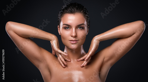 Beautiful woman with oily and wet skin