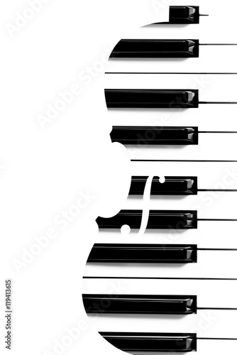 piano keys in violin shape & copy space on left for music background