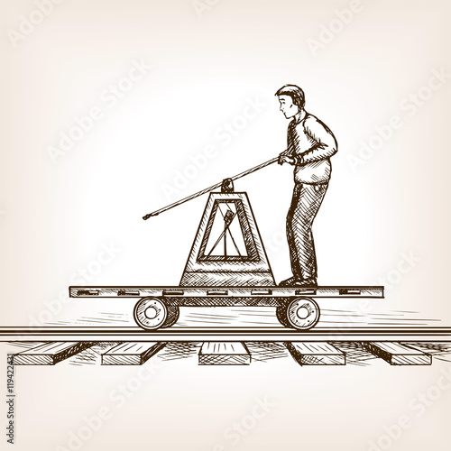 Railway draisine sketch style vector illustration