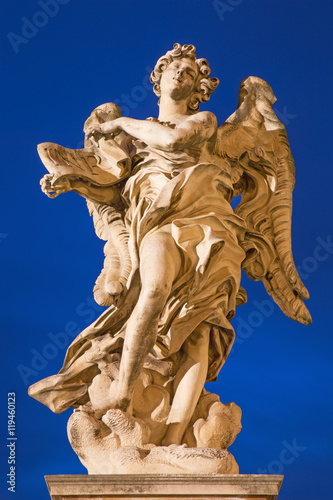 ROME, ITALY - MARCH 9, 2016: Rome - Angel with the superscription by Gian Lorenzo Bernini (1598 - 1680) and son Paolo (original at Sant'Andrea delle Fratte, copy by Giulio Cartari.