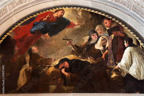 BRESCIA, ITALY - MAY 22, 2016: The painting The death of St. Theresa of Avila in Chiesa di San Pietro in Olvieto by Giovanni Segala da Murano (1696).