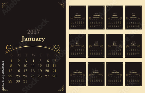 Vector of Calendar 2017 year with vintage ornament decoration go