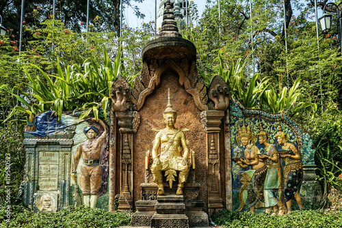 monument at wat phnom landmark temple in Phnom Penh Cambodia