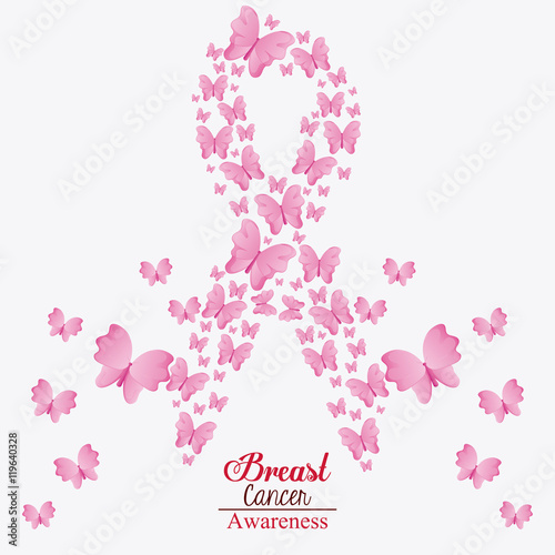 butterfly ribbon breast cancer awareness campaign icon. pink and white design. Vector illustration