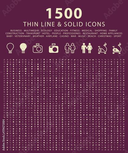Set of 1500 Minimal Thin Line and Solid Universal Icons. Isolated Vector Icons.