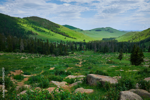 Green Mountain Landscape in Mongolia