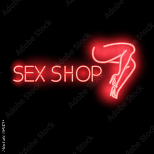 Neon sign, vector illustration - sex shop