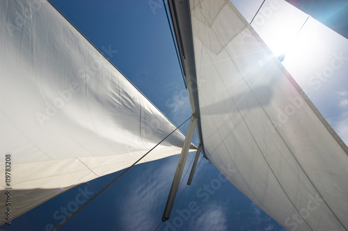 yacht sails against blue sky