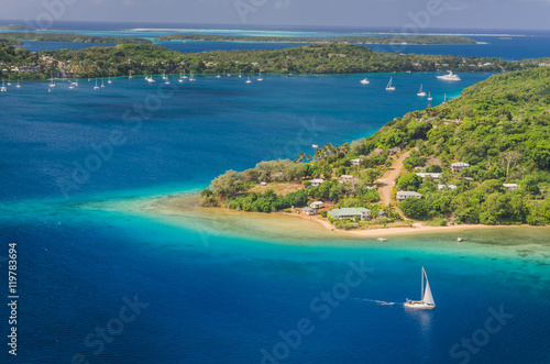 Yacht cruising Kingdom of Tonga, from above