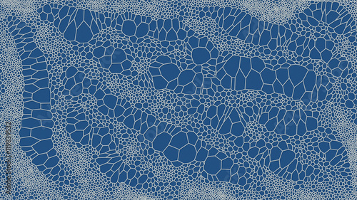 Voronoi abstract white pattern on blue background. 3d rendering