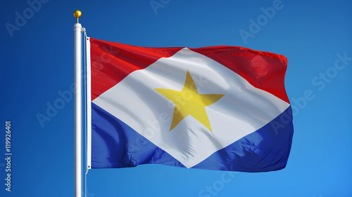 Saba flag waving against clean blue sky, close up, isolated with clipping path mask alpha channel transparency
