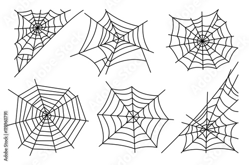 Halloween spider web isolated on white background. Hector venom cobweb set. Vector illustration