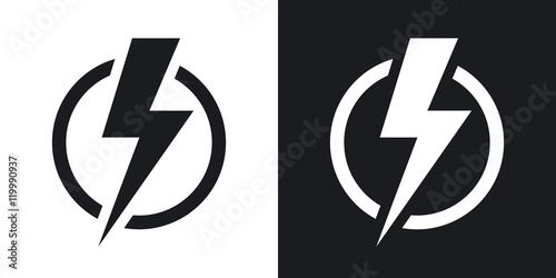 Lightning bolt icon, vector. Two-tone version on black and white background