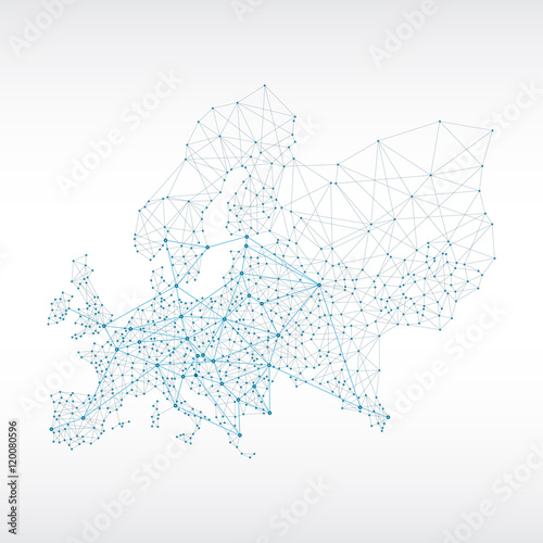 Abstract telecommunication Europe map concept with circles and lines 