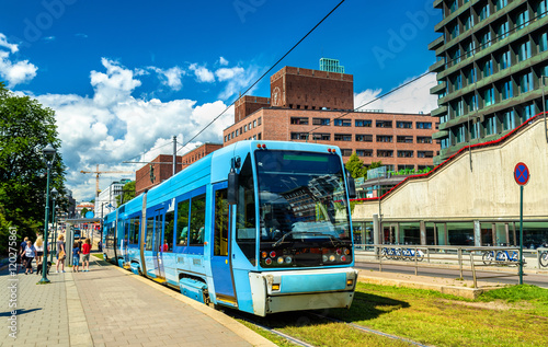 City tram at Kontraskjaeret Station in Oslo