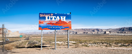 Welcome to Utah billboard on Highway 89 through the desert
