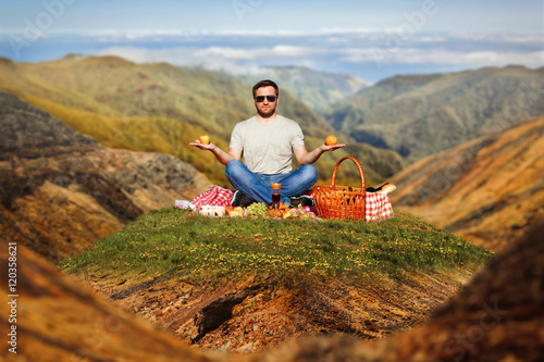 Man having picnic