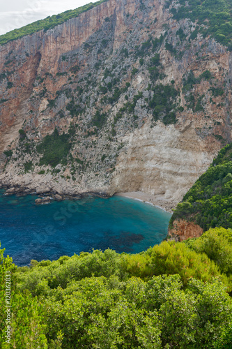 Blue water and rocks of small beach at Zakynthos island, Greece