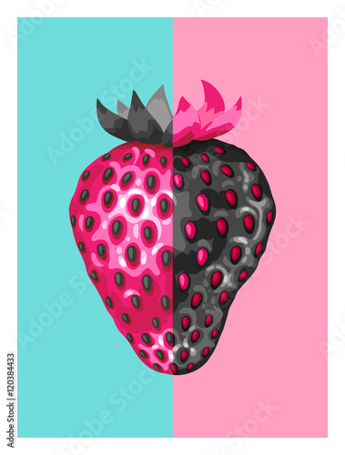 Abstract poster with strawberries in a pop art style