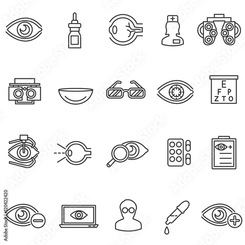 vision care icons set. ophthalmology collection. Thin line design
